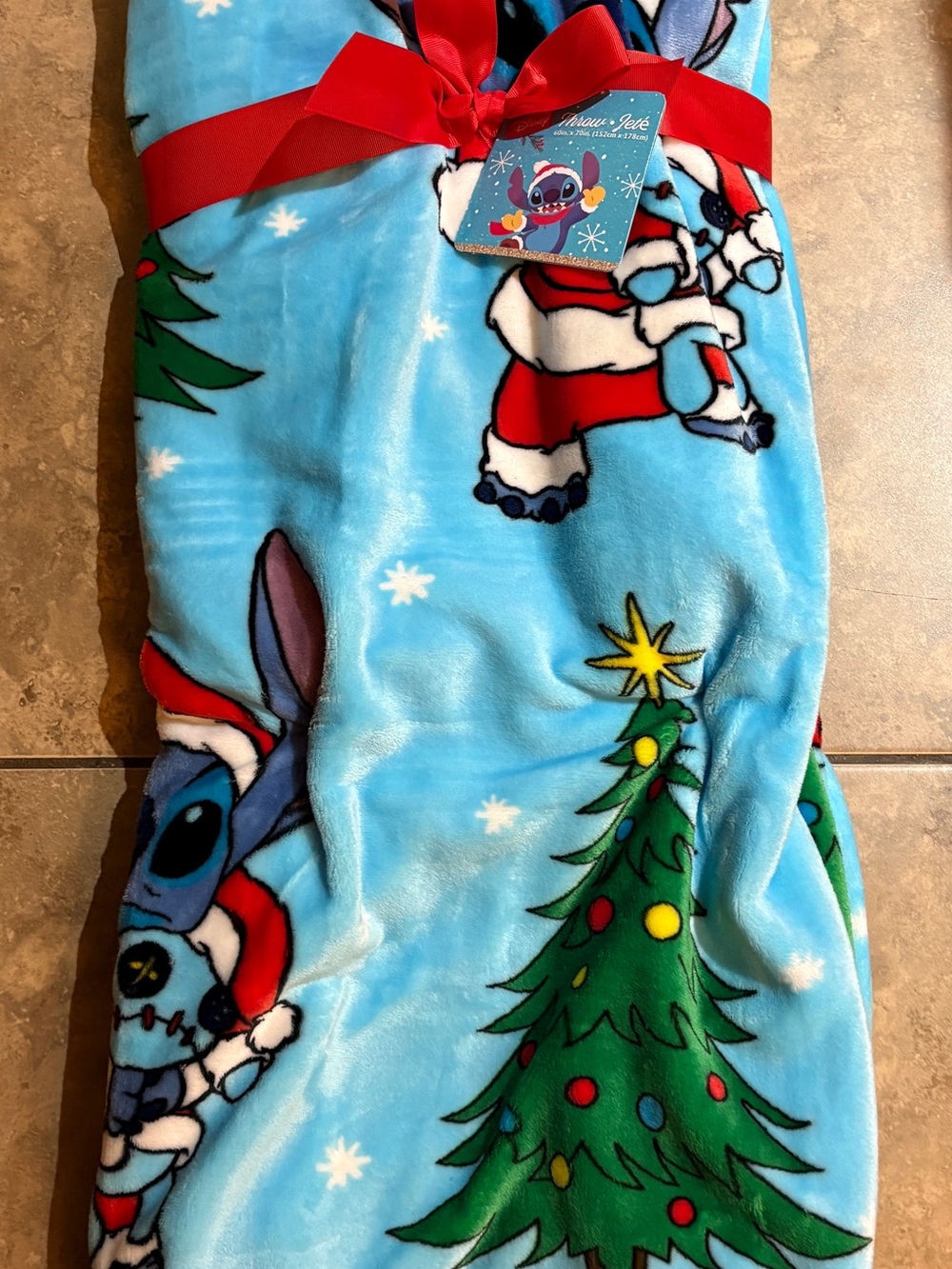 Stitch Blue christmas Blanket with Christmas Tree
